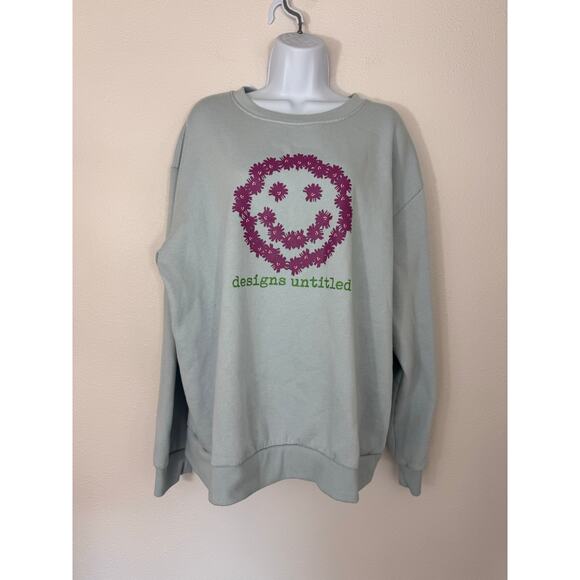 Designs Untitled Blue Floral Smiley Crewneck Sweatshirt XXL - Picture 1 of 4